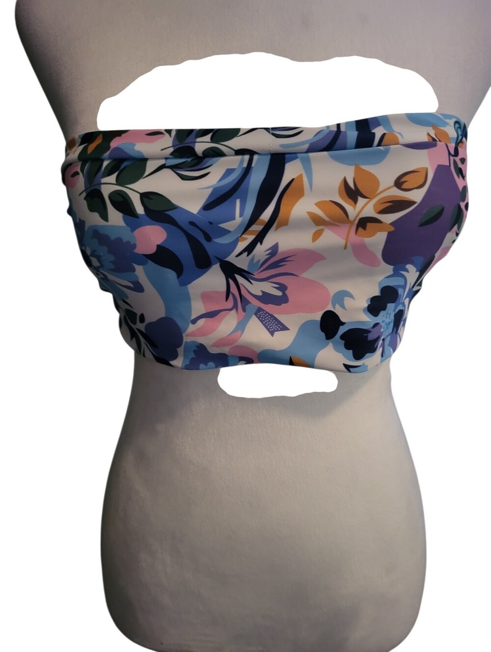 Shein Floral Bandeau Lace Up Back Bikini Top sz M